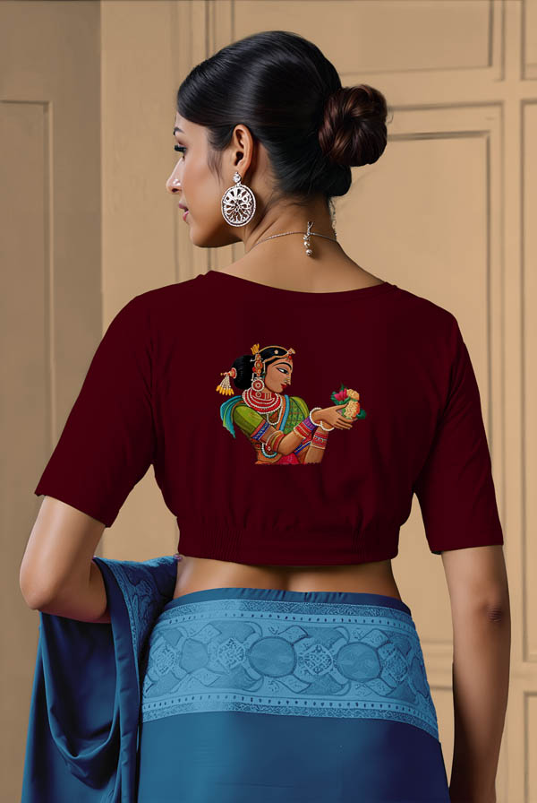 Back View plain-back-elbow-sleeves-sleeve-maroon-back-folk-woman-2-back