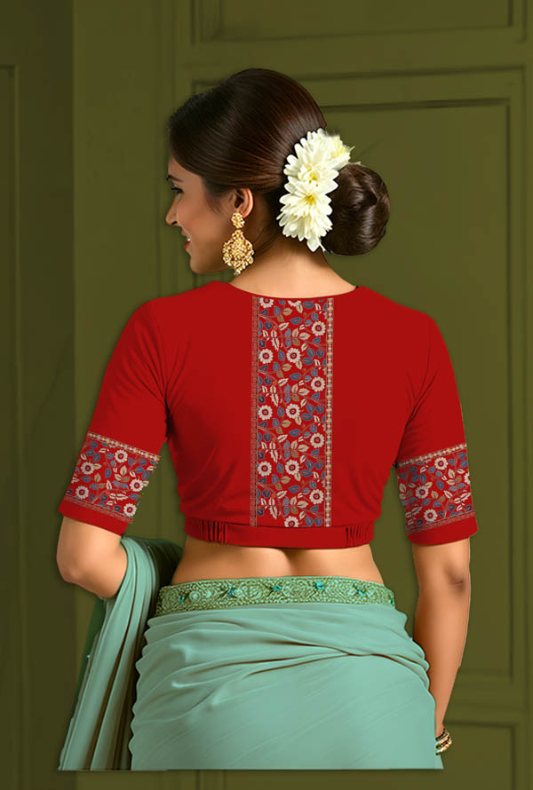 Back View plain-back-elbow-sleeves-sleeve-red-back-kalamakarr-border-red-blue-vertical-back