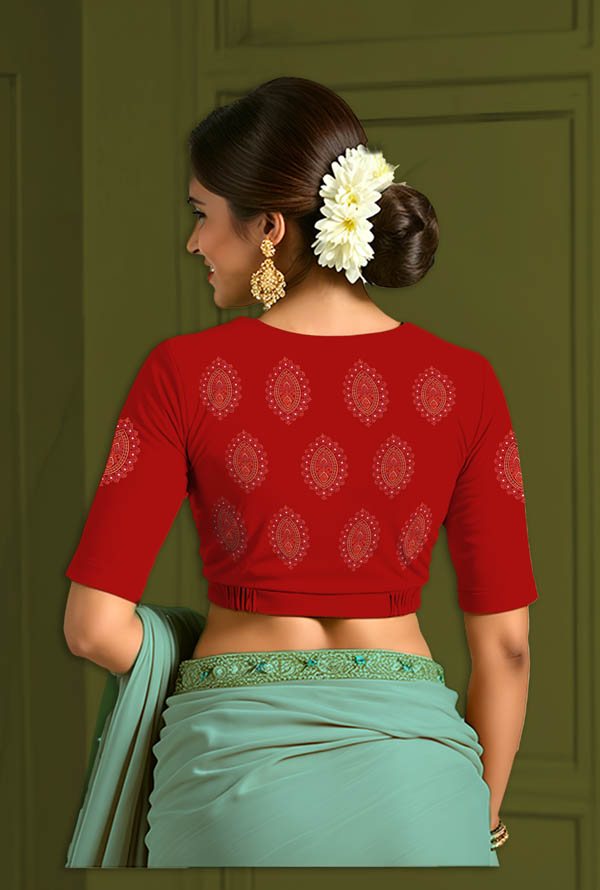 Back View plain-back-elbow-sleeves-sleeve-red-back-red-oval-butta-back