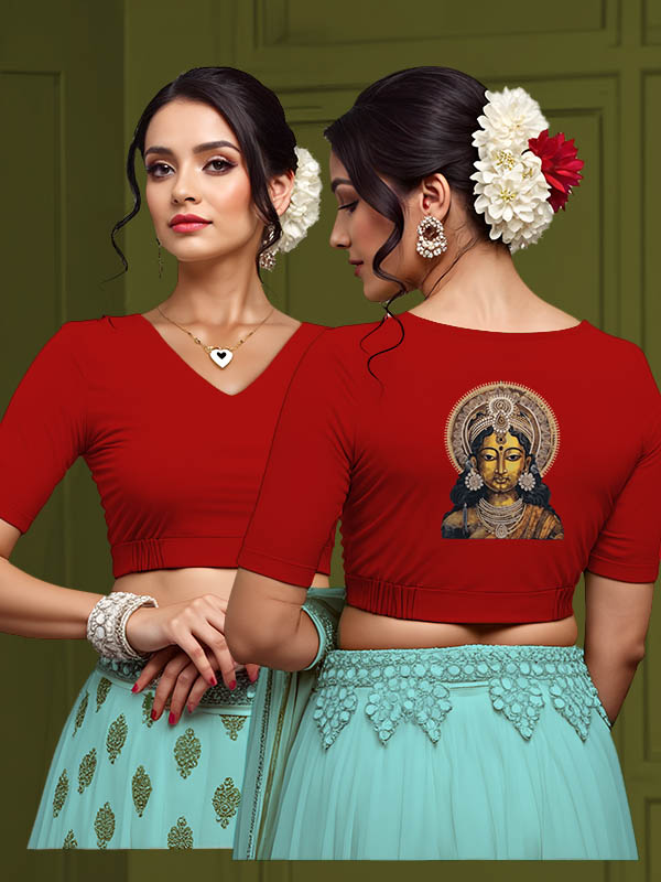 Back View plain-back-elbow-sleeves-sleeve-red-main-front-plain-front-back-bronze-woman