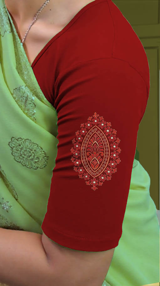 Left Sleeve View plain-back-elbow-sleeves-sleeve-red-sleeve_left-red-oval-butta-sleeve-left
