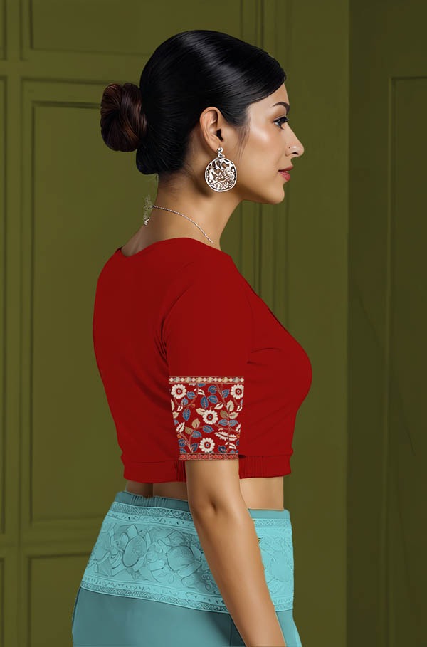 Right Sleeve View plain-back-elbow-sleeves-sleeve-red-sleeve_right-kalamakarr-border-red-blue-vertical-sleeve-right