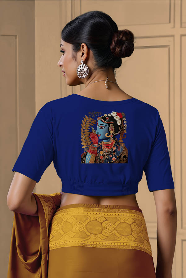 Back View plain-back-elbow-sleeves-sleeve-royal-blue-back-blue-folk-woman-back