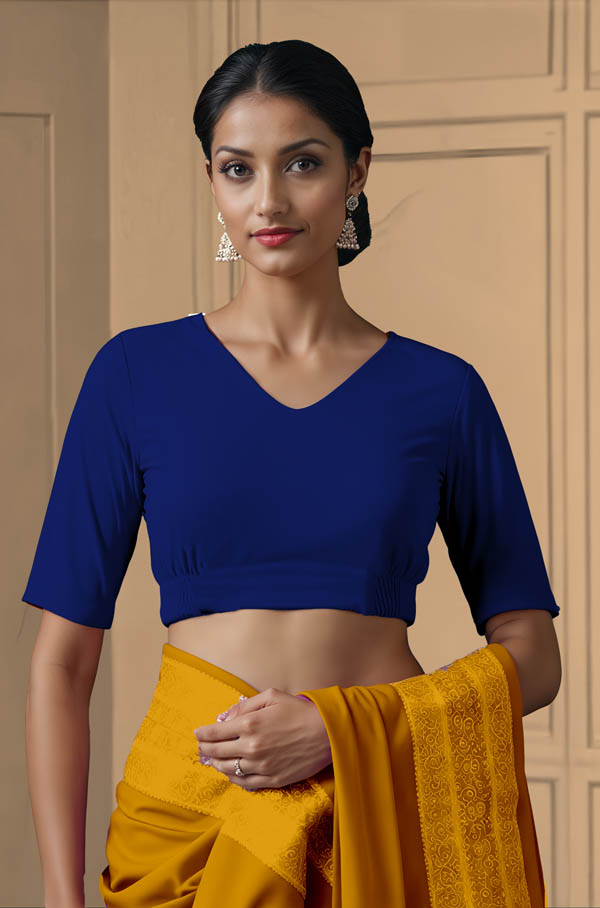 Front View plain-back-elbow-sleeves-sleeve-royal-blue-front-plain-front