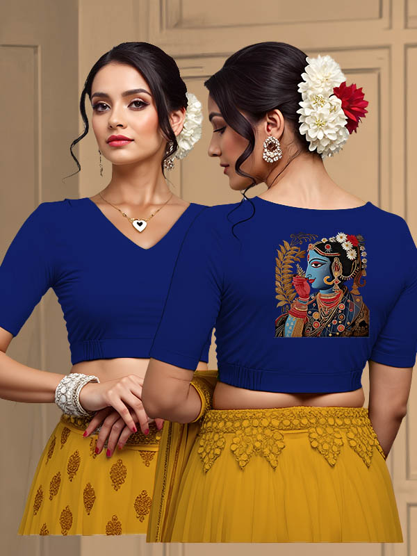 Back View plain-back-elbow-sleeves-sleeve-royal-blue-main-front-plain-front-back-blue-folk-woman-back