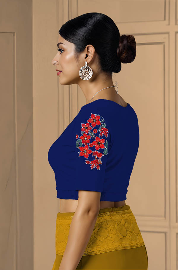 Left Sleeve View plain-back-elbow-sleeves-sleeve-royal-blue-sleeve_left-red-flowers-sleeve-left