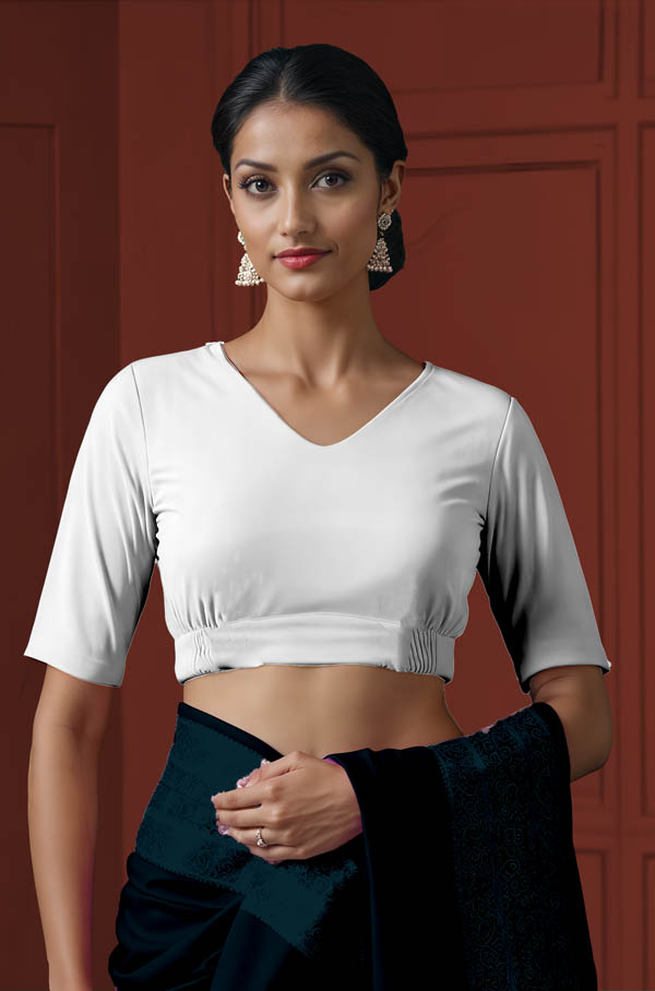 Front View plain-back-elbow-sleeves-sleeve-white-front-plain-front