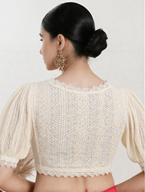 Back View plain-back-puff-sleeves-sleeve-cream-lace-back-plain-back