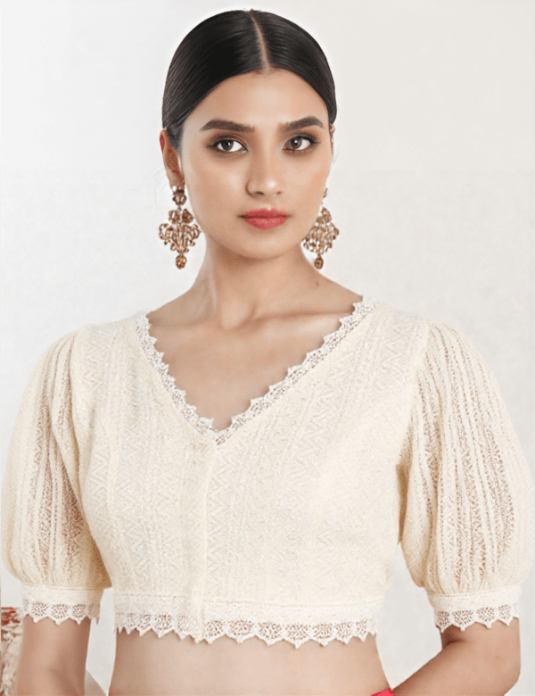 Front View plain-back-puff-sleeves-sleeve-cream-lace-front-plain-front
