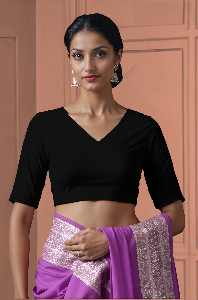 Front View semicircle-back-elbow-sleeves-sleeve-black-front-plain-front