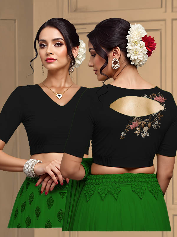 Back View semicircle-back-elbow-sleeves-sleeve-black-main-front-plain-front-back-front-vintageflorals