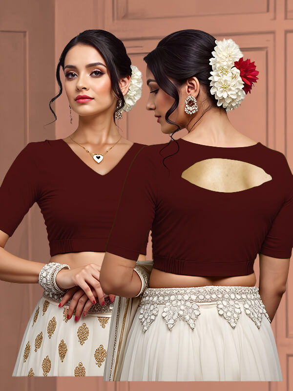 Back View semicircle-back-elbow-sleeves-sleeve-maroon-main-front-plain-front-back-plain-back