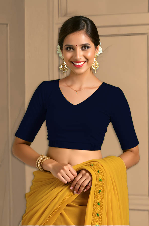 Front View semicircle-back-elbow-sleeves-sleeve-navy-blue-front-plain-front