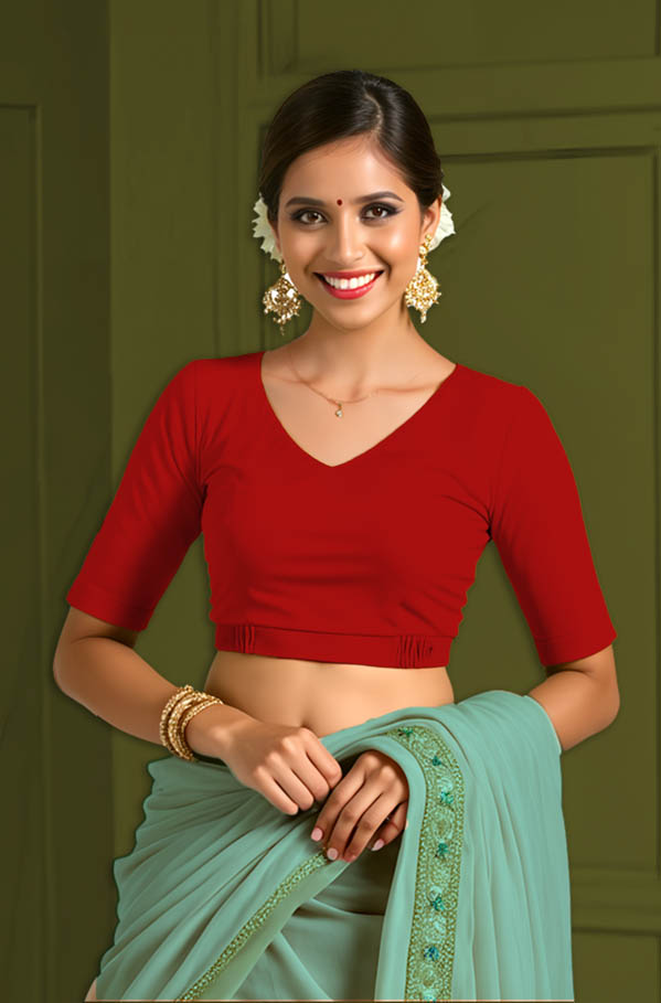 Front View semicircle-back-elbow-sleeves-sleeve-red-front-plain-front