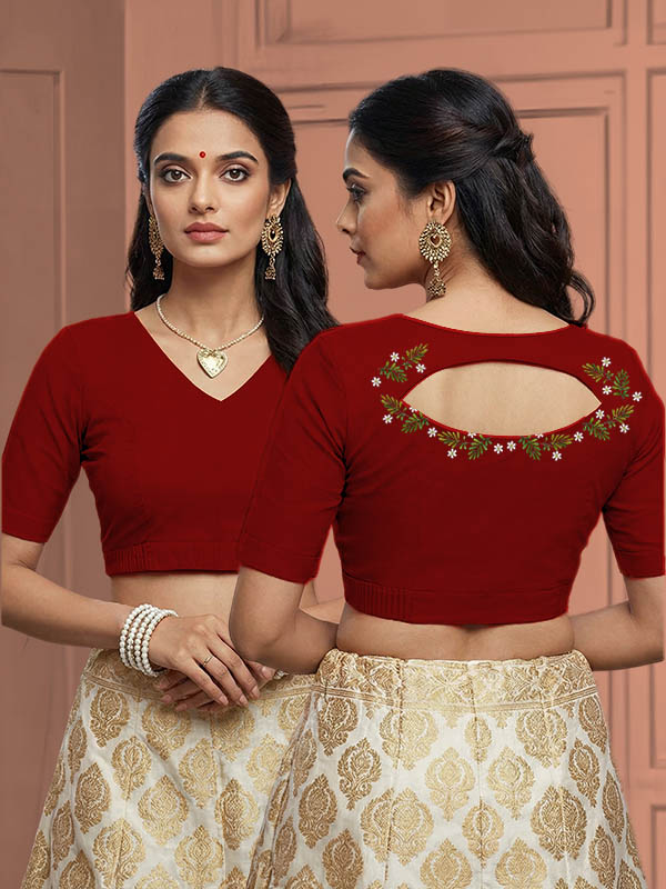 Back View semicircle-back-elbow-sleeves-sleeve-red-main-front-plain-front-back-front-fernvine