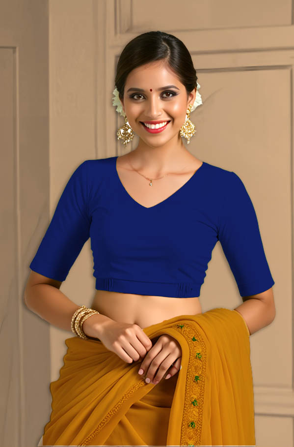 Front View semicircle-back-elbow-sleeves-sleeve-royal-blue-front-plain-front