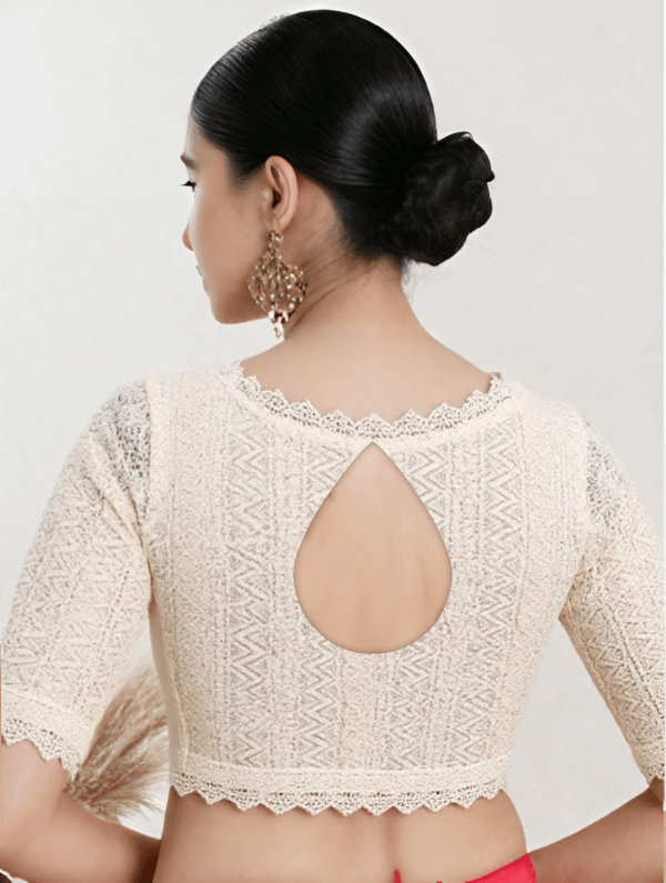 Back View teardrop-back-elbow-sleeves-sleeve-cream-lace-back-plain-back