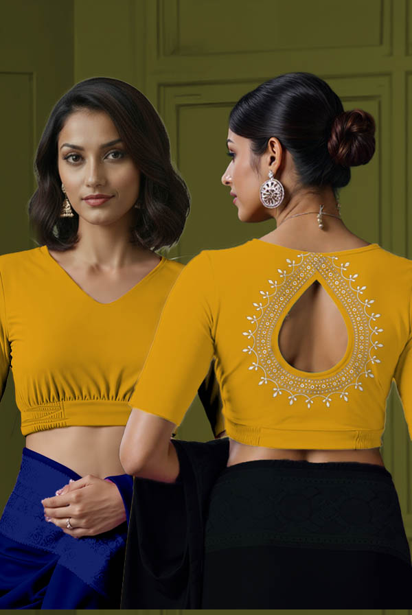 Back View teardrop-back-elbow-sleeves-sleeve-deep-yellow-main-front-plain-front-back-border17-teardrop-back
