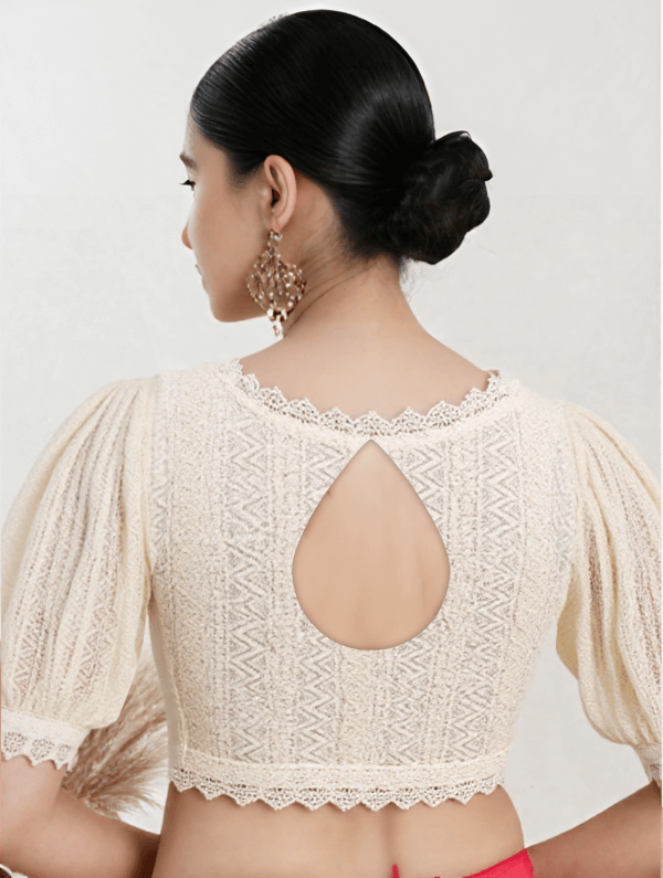 Back View teardrop-back-puff-sleeves-sleeve-cream-lace-back-plain-back
