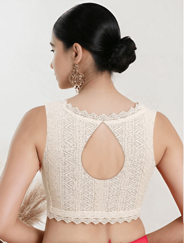 Back View teardrop-back-sleeveless-sleeve-cream-lace-back-plain-back
