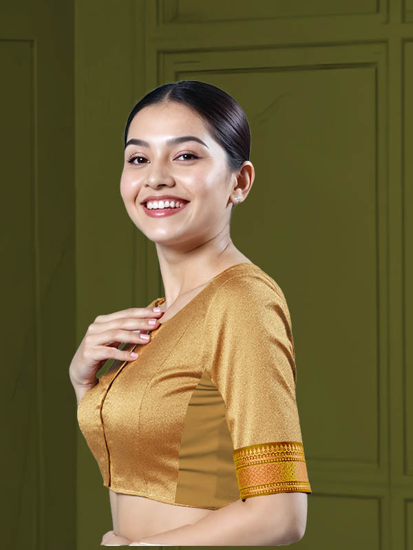 Left Sleeve View teardrop-back-elbow-sleeves-sleeve-tissue-gold-sleeve_left-mustard-broad-zari-border-sleeve-left