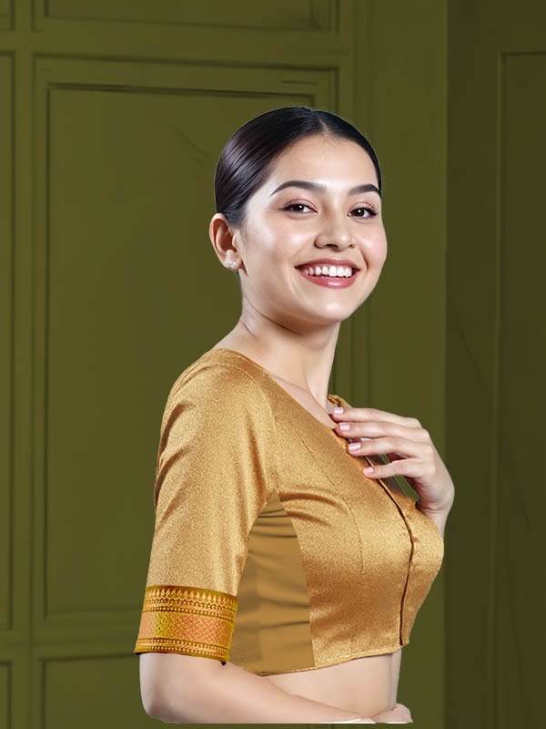 Right Sleeve View teardrop-back-elbow-sleeves-sleeve-tissue-gold-sleeve_right-mustard-broad-zari-border-sleeve-right