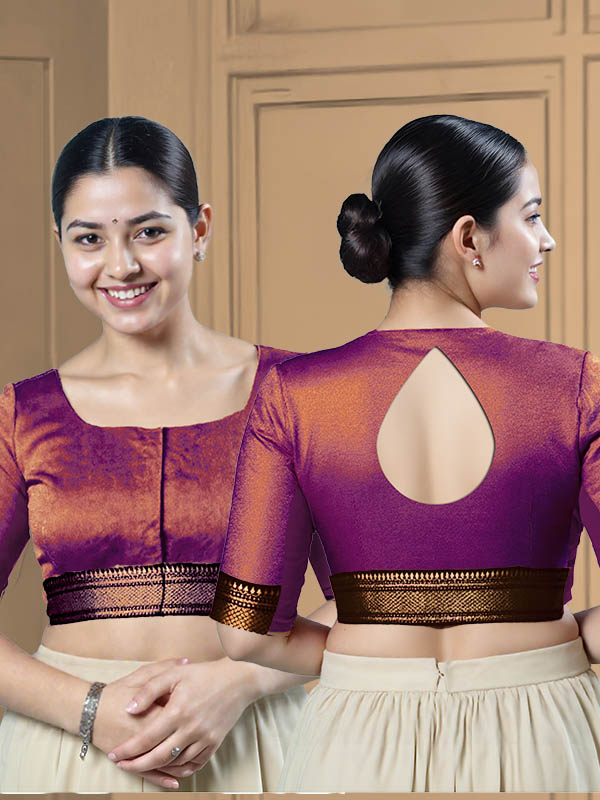Back View teardrop-back-elbow-sleeves-sleeve-tissue-purple-main-front-black-broad-zari-border-front-back-black-broad-zari-border-back