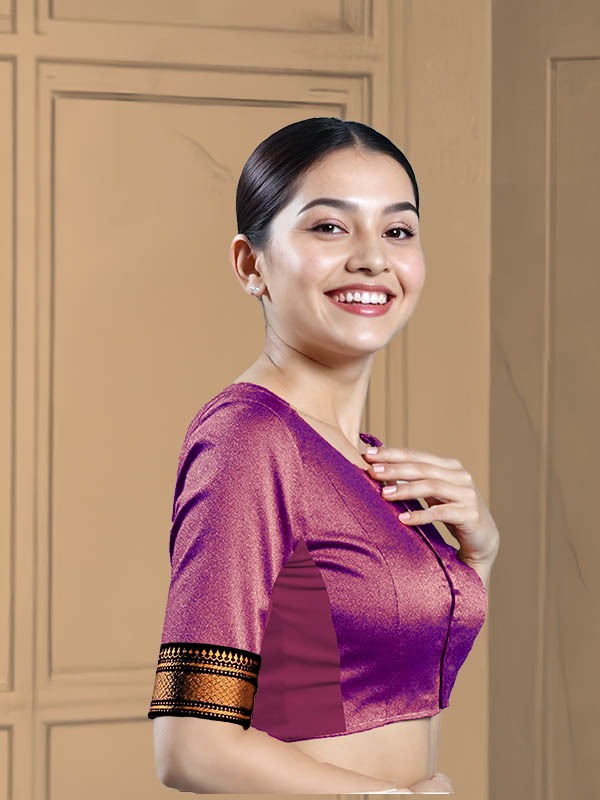 Right Sleeve View teardrop-back-elbow-sleeves-sleeve-tissue-purple-sleeve_right-black-broad-zari-border-sleeve-right