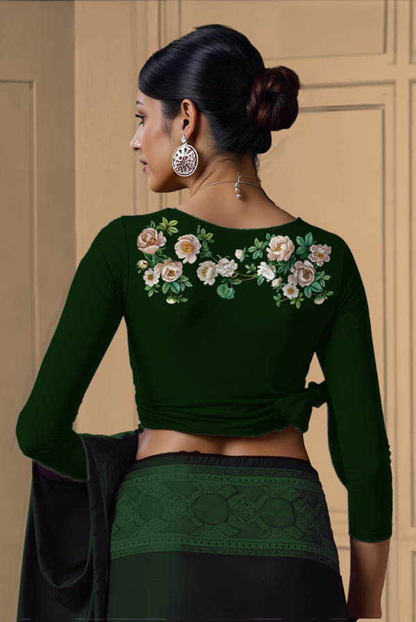 Back View plain-back-long-sleeves-sleeve-dark-green-back-white-rose-wrap-back