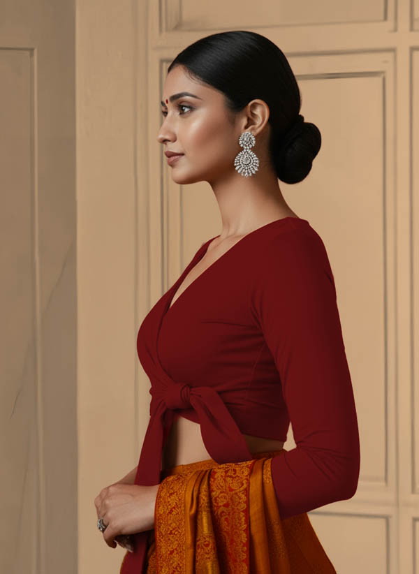 Left Sleeve View plain-back-long-sleeves-sleeve-dark-red-sleeve_left-plain-sleeve-left