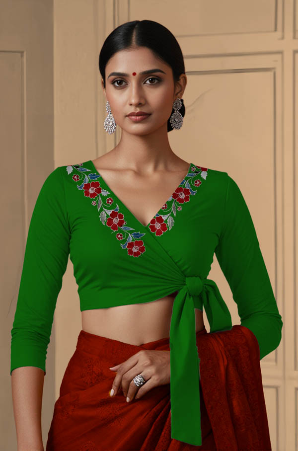 Front View plain-back-long-sleeves-sleeve-forest-green-front-border3-wrap-front