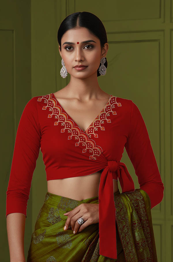 Front View plain-back-long-sleeves-sleeve-red-front-border1-wrap-front