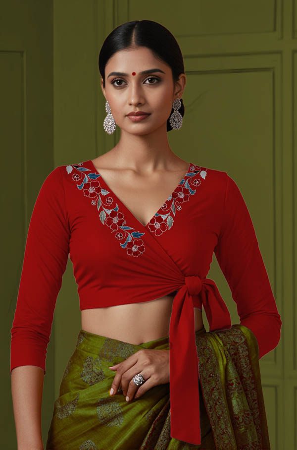 Front View plain-back-long-sleeves-sleeve-red-front-border3-wrap-front