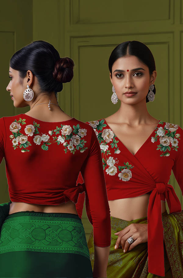 Back View plain-back-long-sleeves-sleeve-red-main-front-white-rose-wrap-front-back-white-rose-wrap-back